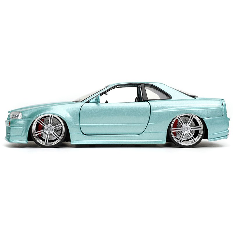 JADATOYS 1:24 ワイルドスピード ダイキャスト ミニカー BRIAN'S NISSAN SKYLINE GT-R R34 LGR（日産  スカイライン GT-R R34 ライトグリーン）